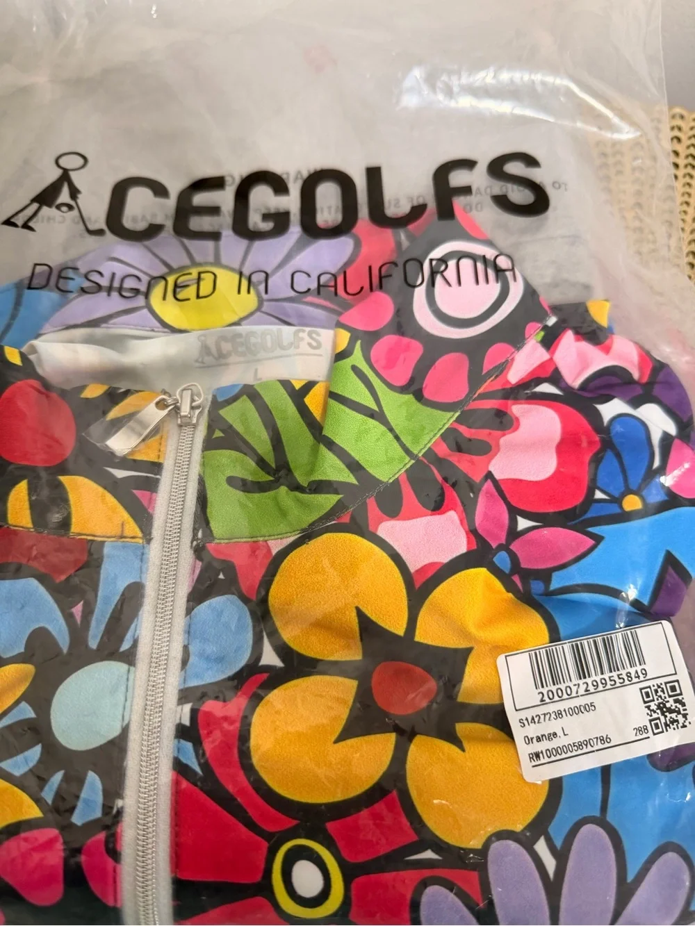 ACEGOLFS Tropical Floral Quarter Zip Short Sleeve Polo - Size L